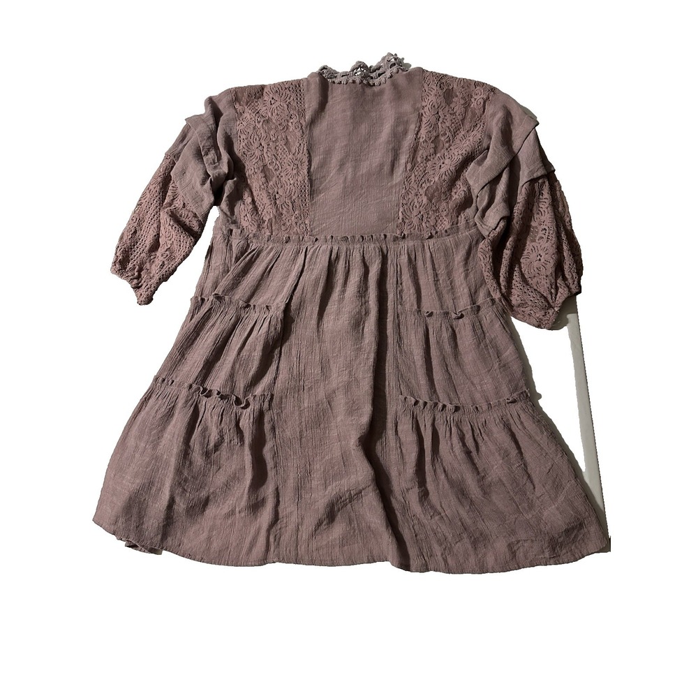 Entro Mauve Lace Tiered Babydoll Dress Boho Cottagecore Size Small
